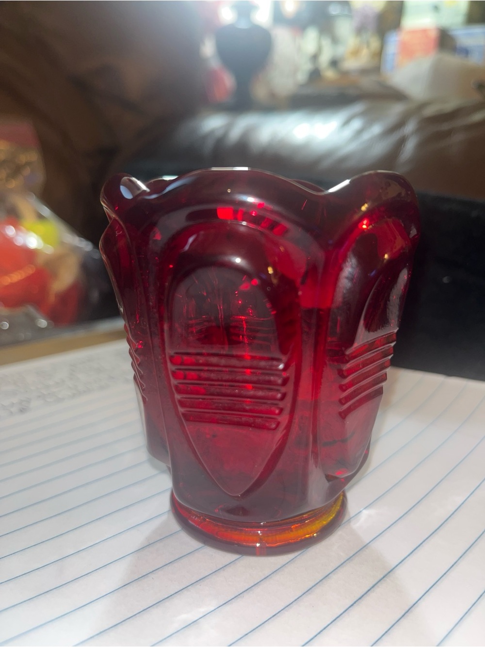 Fenton Red Glass Votive Holder with Ribbed Panels Barrell right after Mre. 515